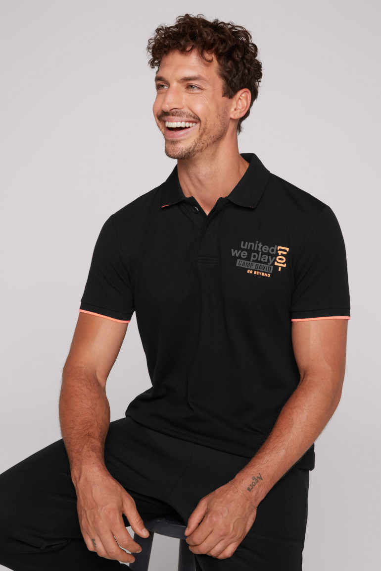 Pikee-Polo mit Prints und Colour-Details black