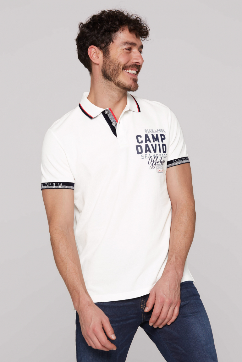 Pikee-Polo mit Rubber Artwork und Two-Tone-Details ivory