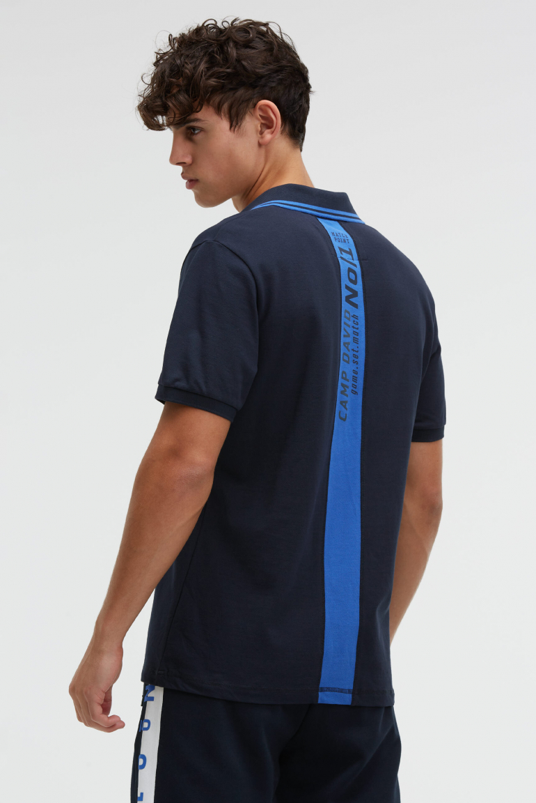 Pikee-Polo mit V-Neck und Rückeneinsatz blue navy