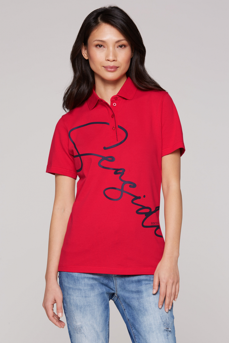 Pikee-Poloshirt mit Wording Print flag red