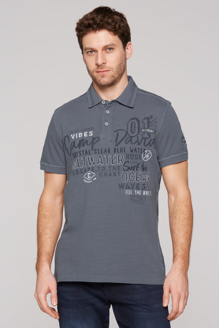 Polo aus Flammgarn-Pikee mit Label-Applikationen surf grey
