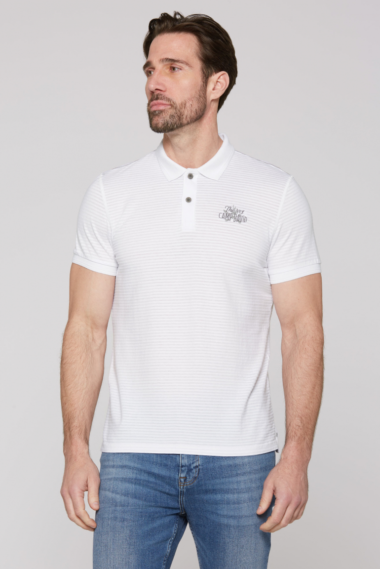 Polo mit Strukturstreifen und Backprint opticwhite