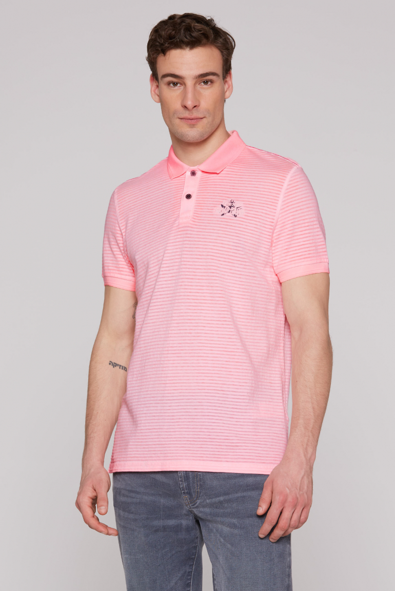 Polo mit Strukturstreifen und Backprint neon punch