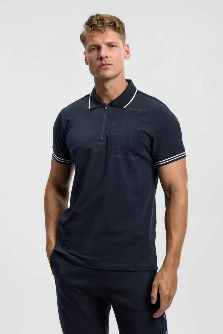 Polo mit Zipper, Logo-Tapes und Prints blue navy
