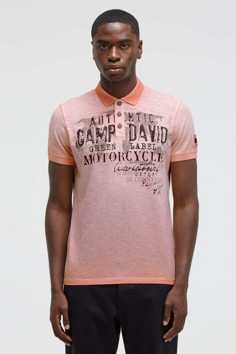 Poloshirt Oil Dyed mit Used Prints old peach