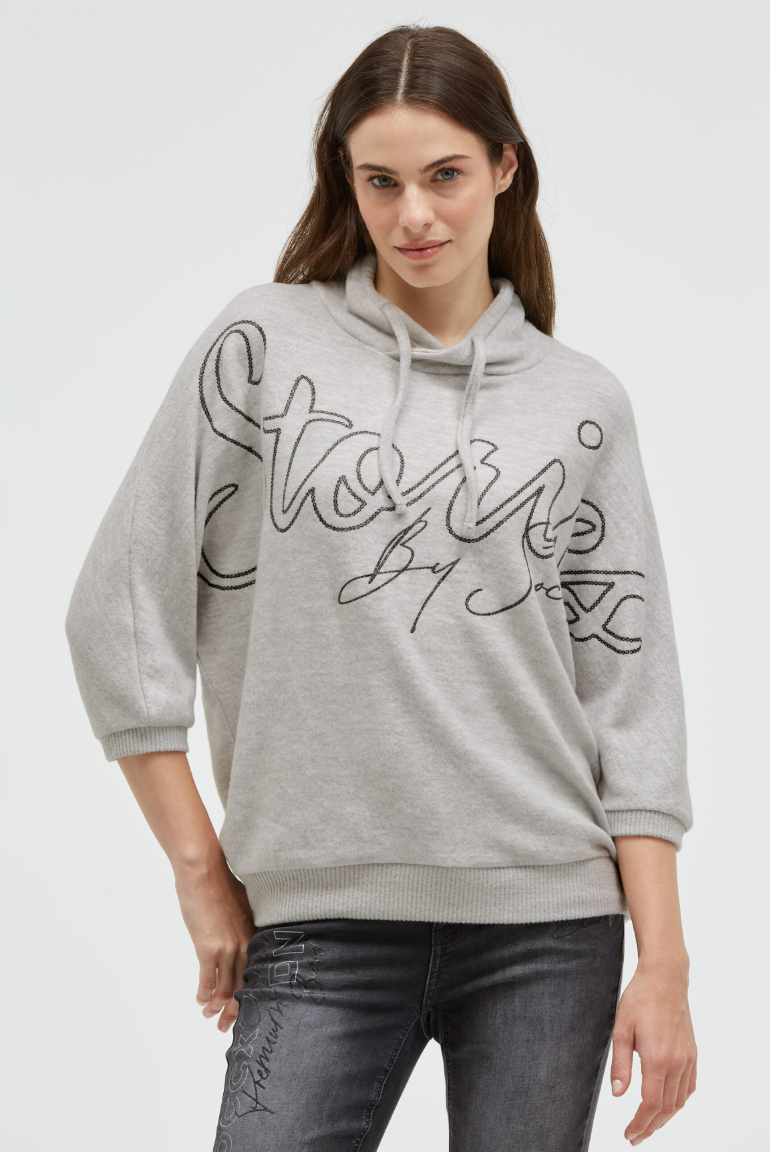 Pullover aus Flauschstrick mit Glitter-Print fresh grey melange