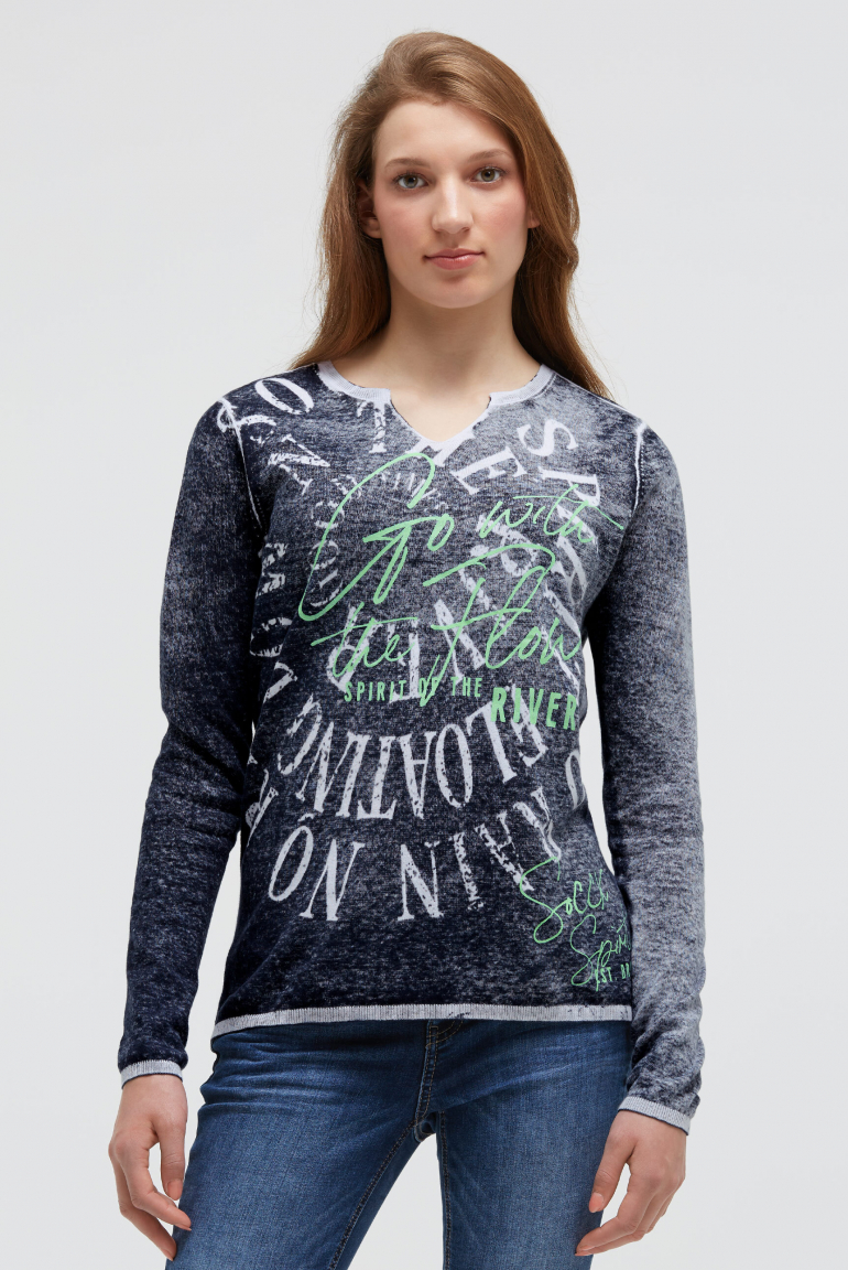 Pullover mit Inside Print und Acid-Effekten blue navy