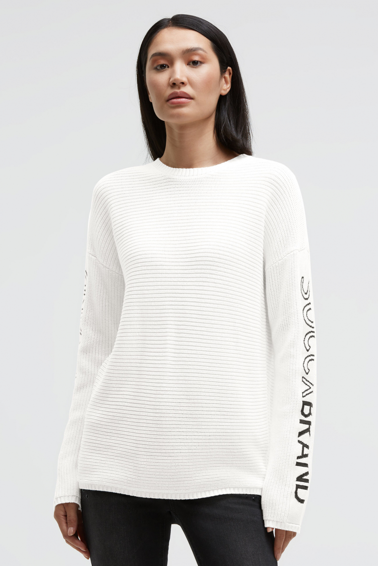 Pullover mit Intarsia-Design an den Ärmeln ivory