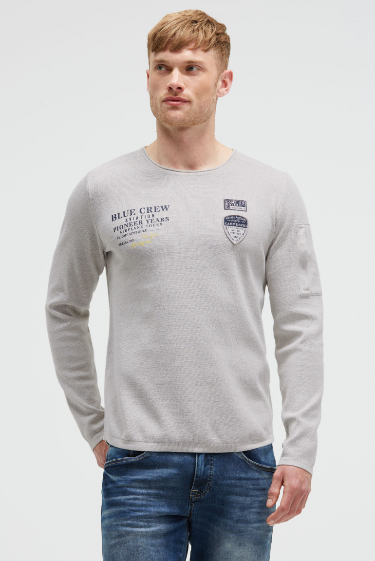 Pullover mit Print, Patches und Ärmeltasche storm grey