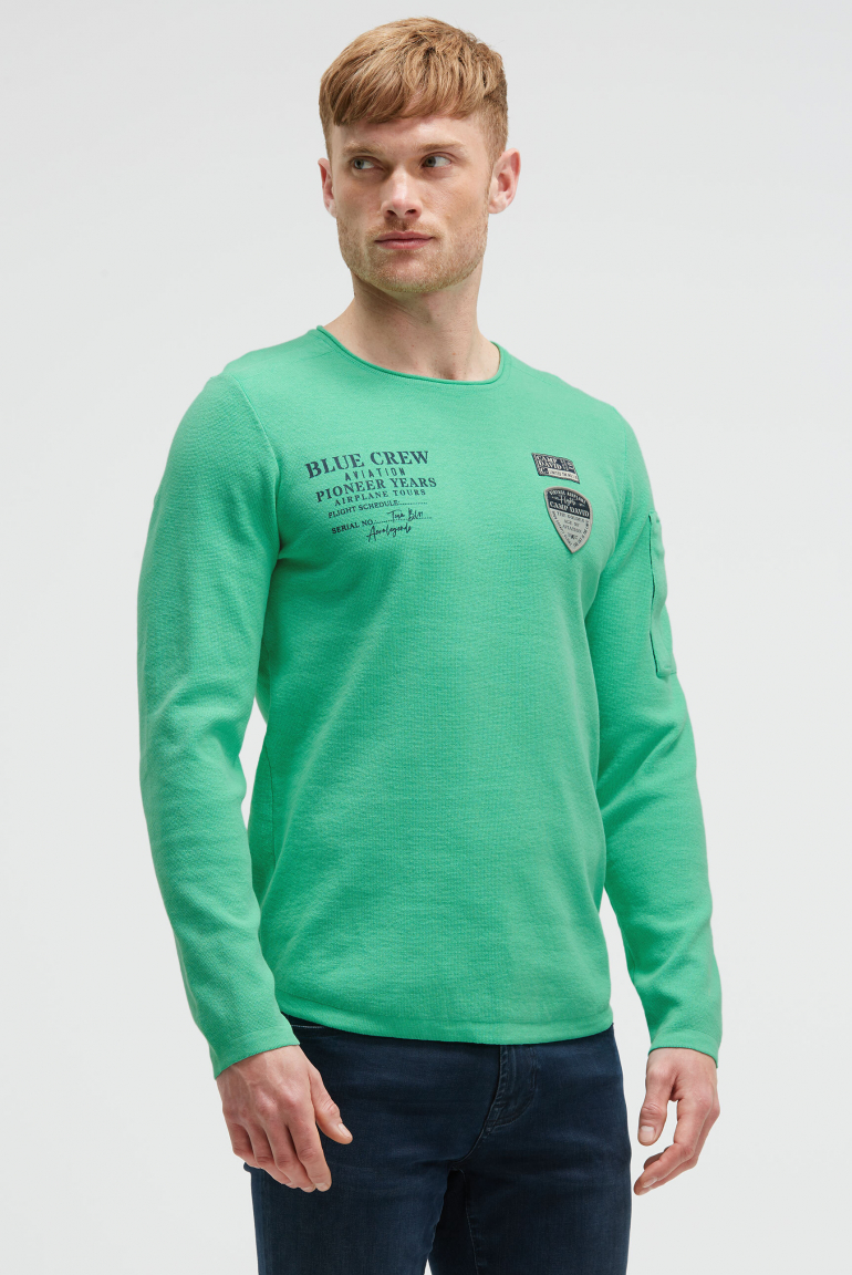 Pullover mit Print, Patches und Ärmeltasche flight green