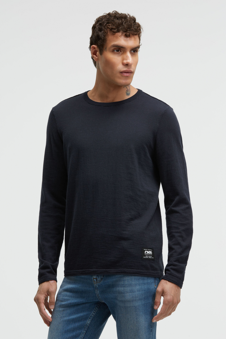 Rundhalspullover mit Slub-Struktur true navy