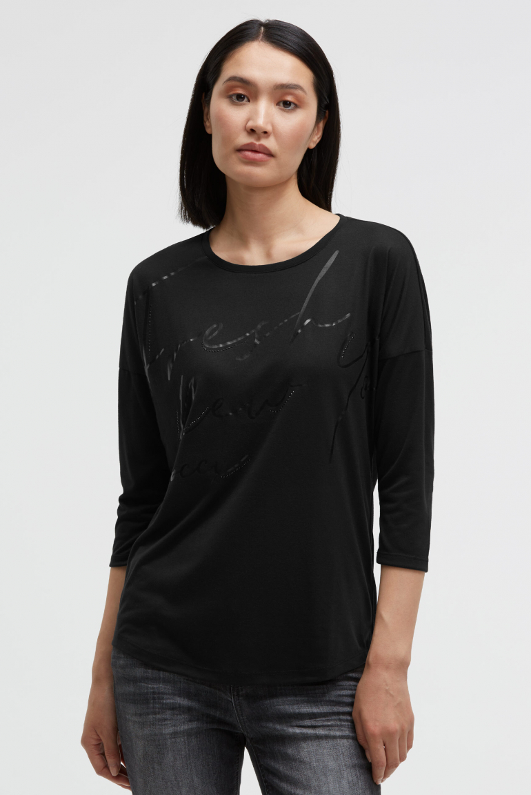 Rundhalsshirt mit Artwork und verkürzten Ärmeln black