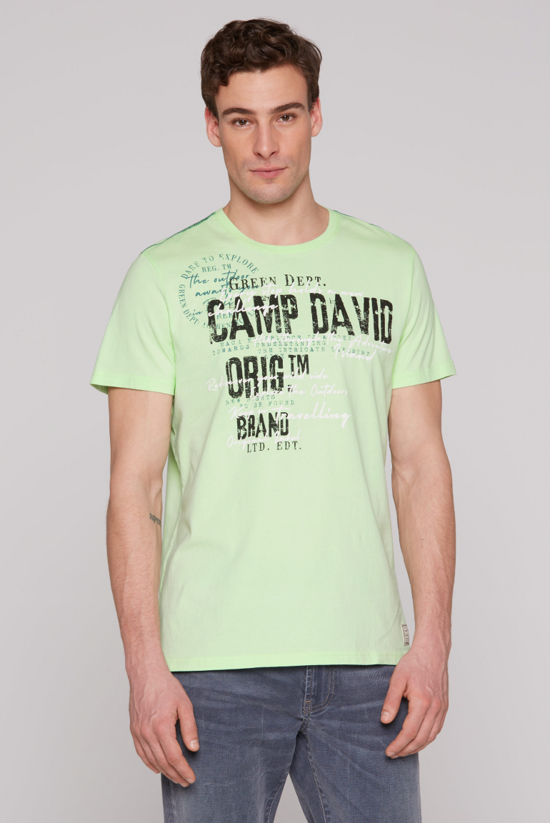 Rundhalsshirt mit Used- und Puffprint-Details green lemon