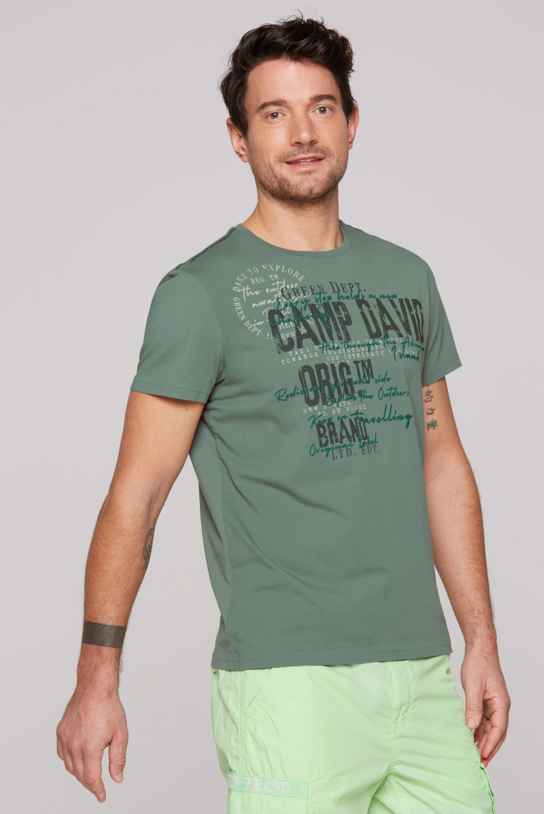 Rundhalsshirt mit Used- und Puffprint-Details deep green