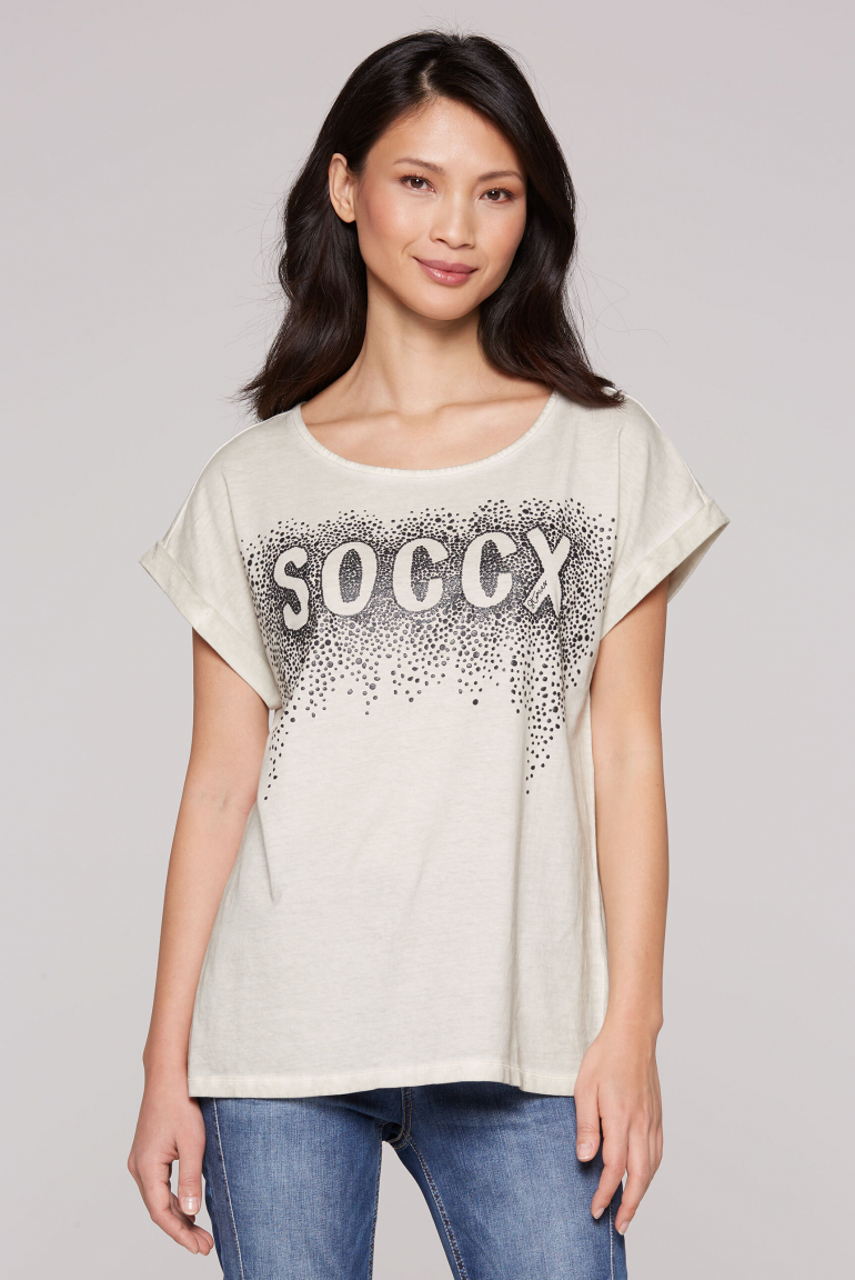 Rundhalsshirt Oil Dyed mit Puffprint-Artwork silvery