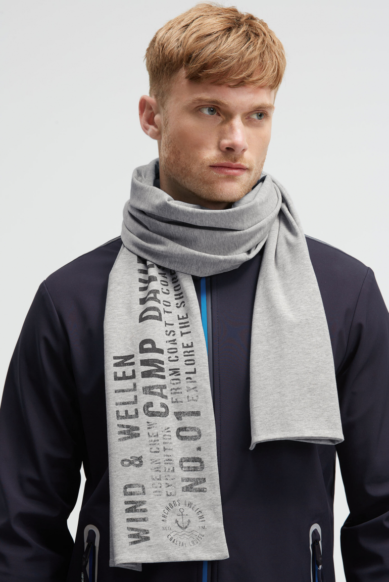 Schal aus Jersey mit Label Print grey melange