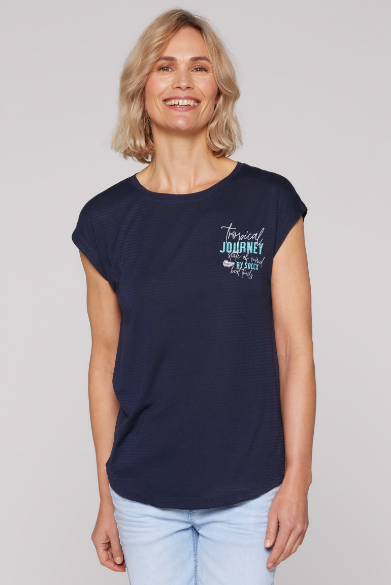 Shirt mit Jaquard-Streifen und Rücken-Print blue navy