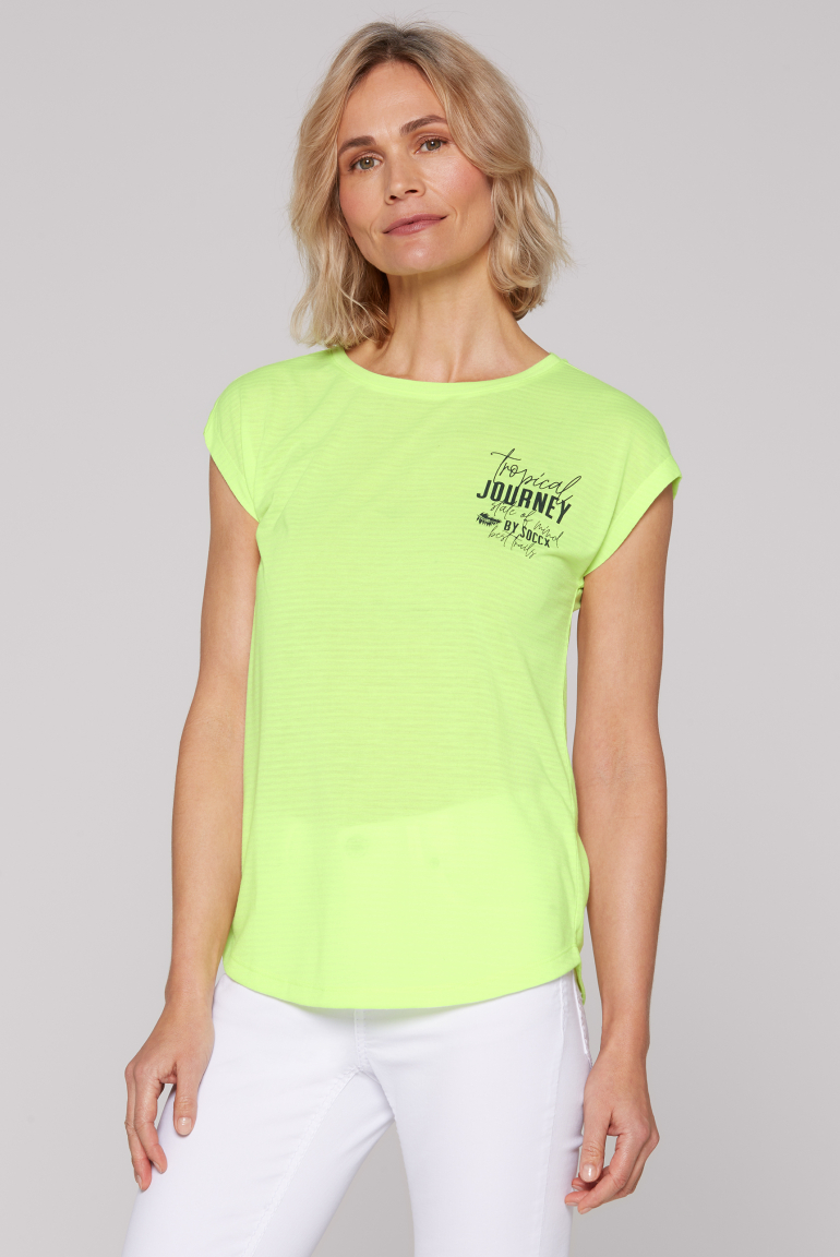 Shirt mit Jaquard-Streifen und Rücken-Print neon lime