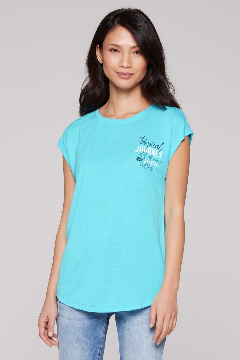 Shirt mit Jaquard-Streifen und Rücken-Print lagoon blue