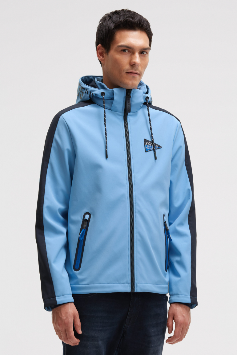 Softshelljacke mit abtrennbarer Logo-Kapuze electric sky