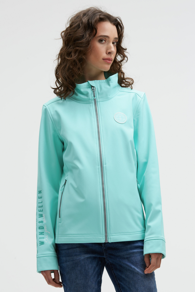 Softshelljacke mit Ärmelprint und Stickereien new aqua
