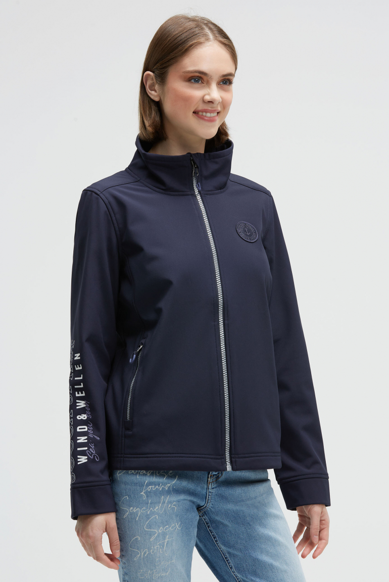 Softshelljacke mit Ärmelprint und Stickereien blue navy