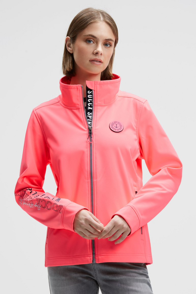 Softshelljacke mit Ärmelprint und Stickereien neon pink