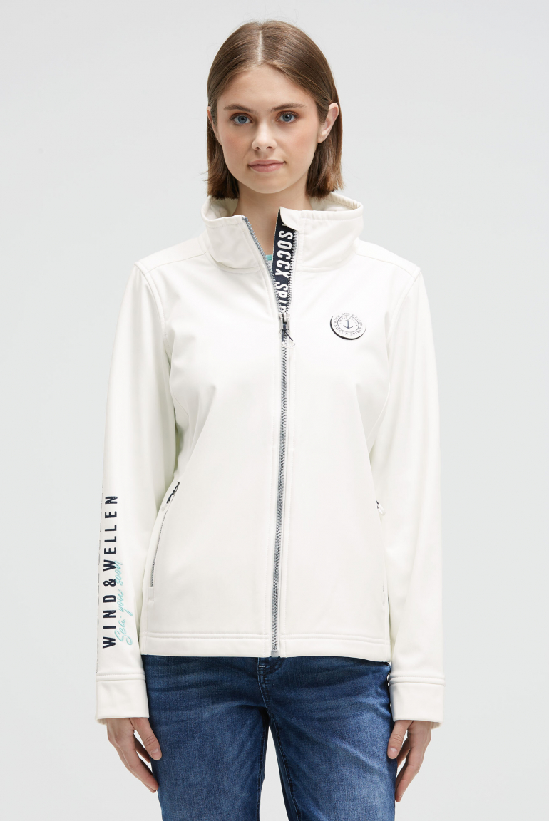 Softshelljacke mit Ärmelprint und Stickereien ivory