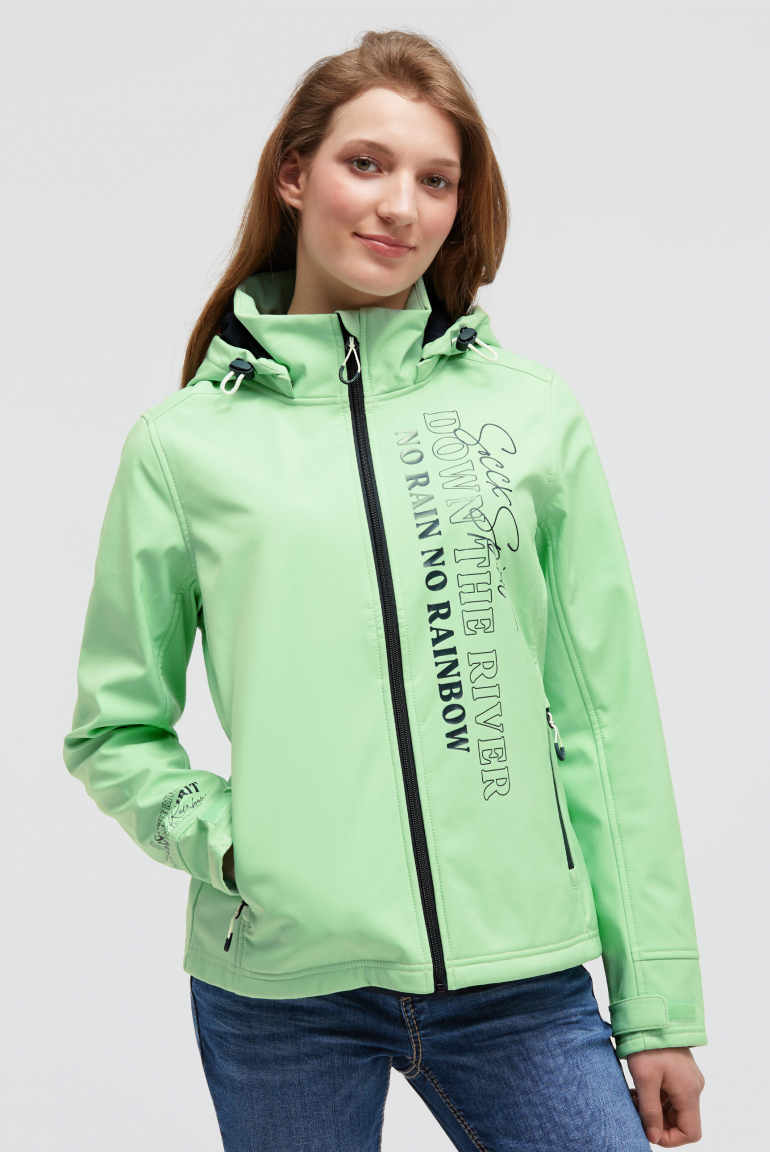 Softshelljacke mit Kapuze und Glossy Prints milky green