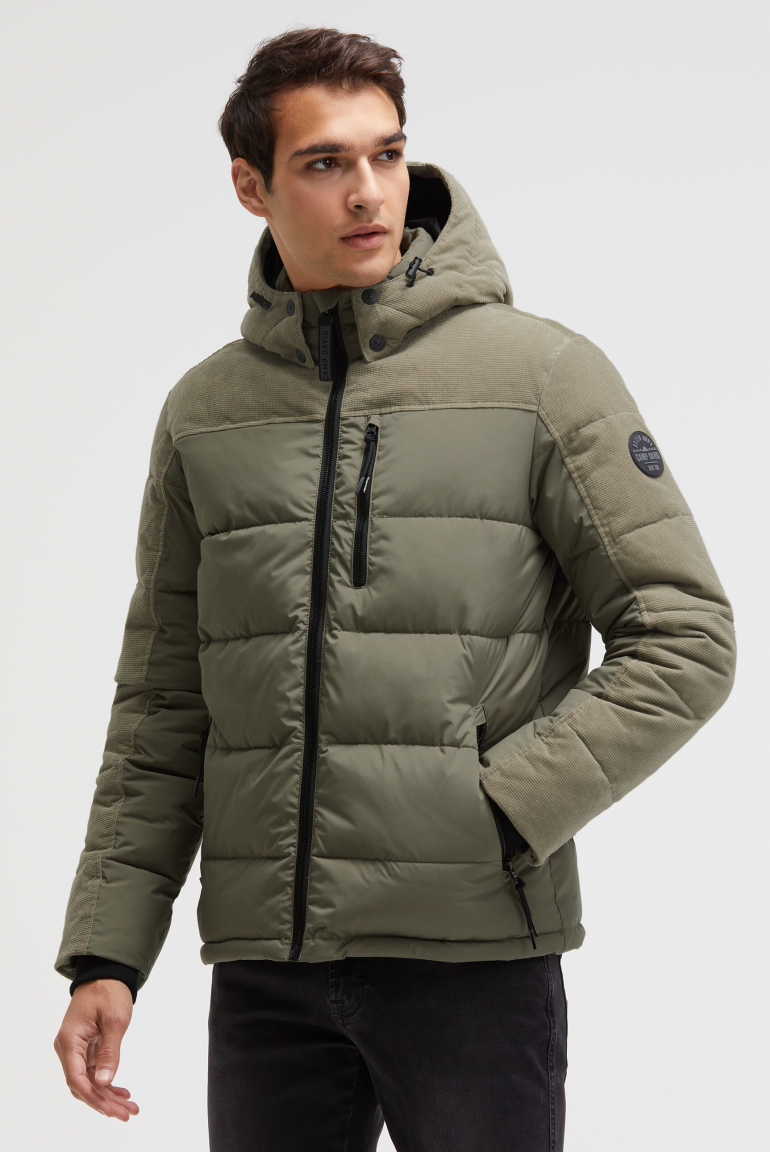Steppjacke im Materialmix mit Kapuze vintage khaki