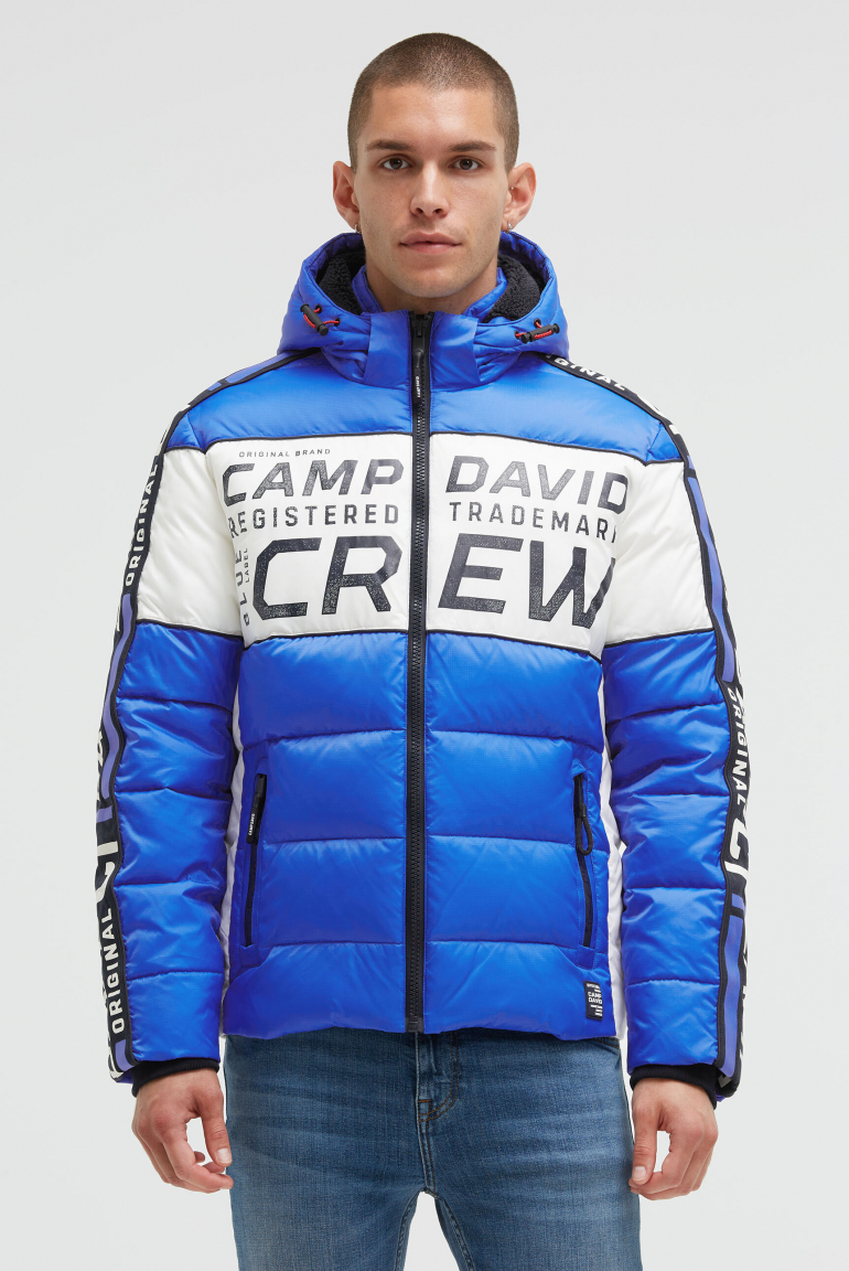 Steppjacke mit Colour-Blocking, Tapes, Artworks flight blue