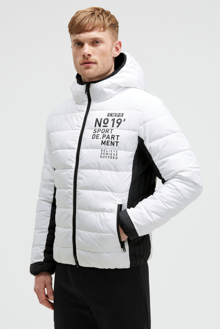 Steppjacke mit Kapuze und Vinyl Print opticwhite