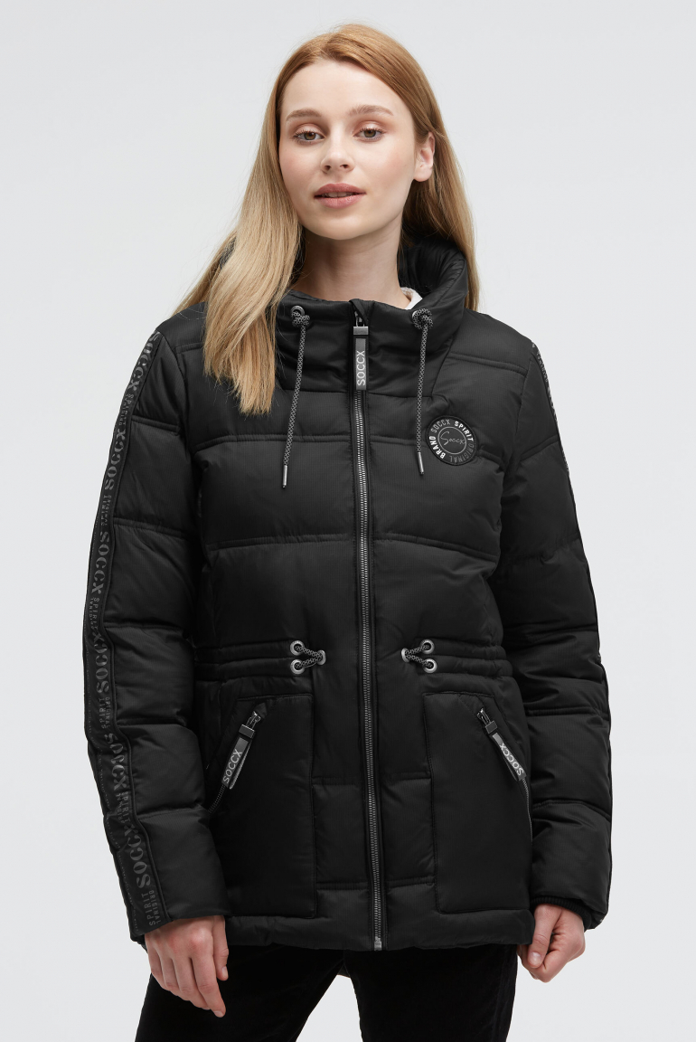 Steppjacke mit Taillengummizug und Logo-Tapes black