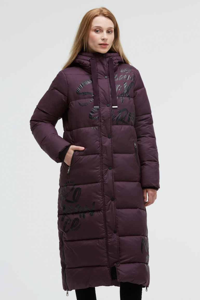 Steppmantel mit Kapuze und Logo Prints night plum
