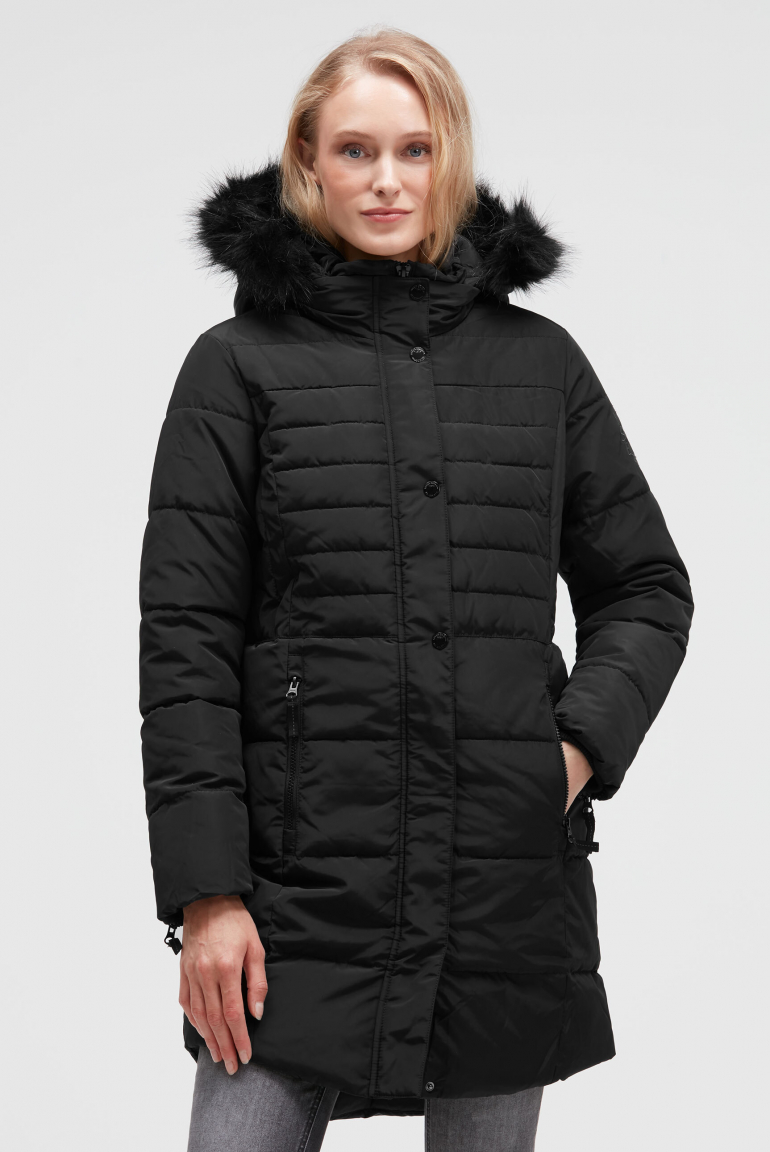 Steppparka mit abtrennbarer Kapuze und Kunstfell black