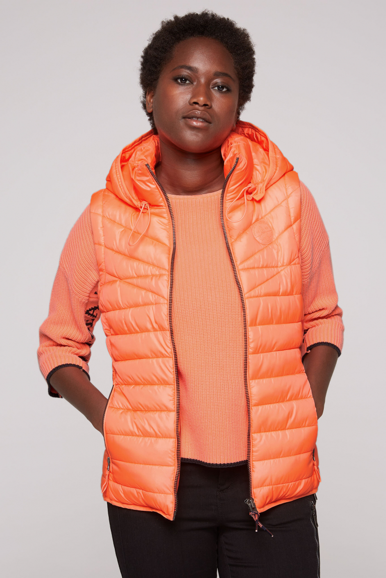 Steppweste mit abknöpfbarer Kapuze neon orange