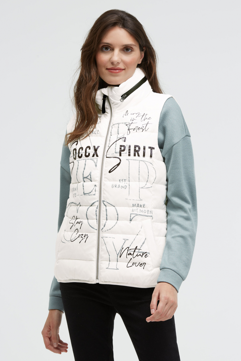 Steppweste mit Label Prints und Kapuze im Kragen ivory