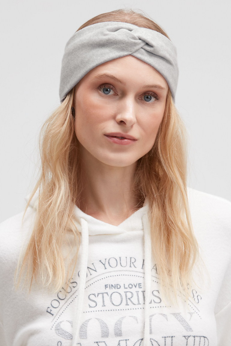 Stirnband aus Flauschstrick grey melange