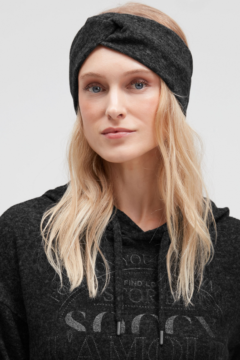 Stirnband aus Flauschstrick black melange