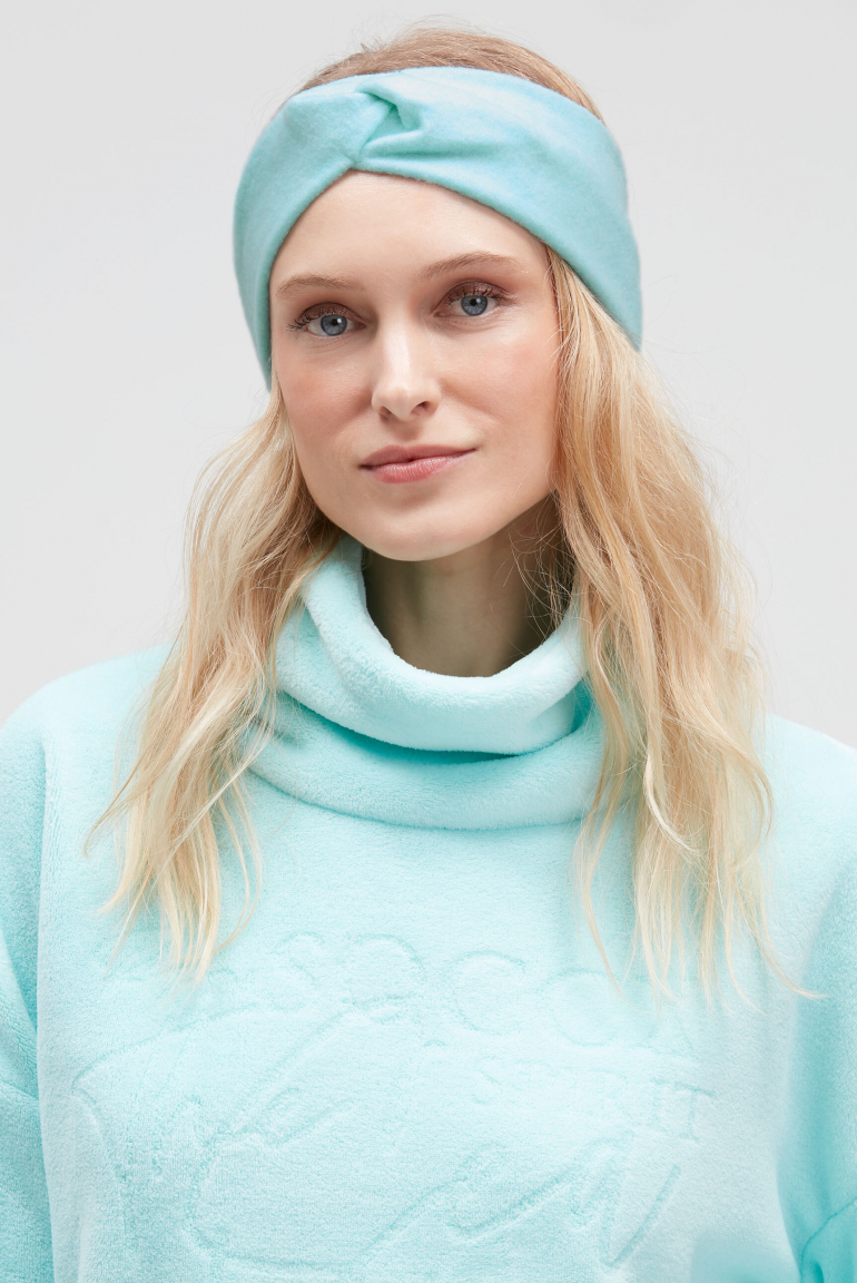Stirnband aus Flauschstrick icy sea