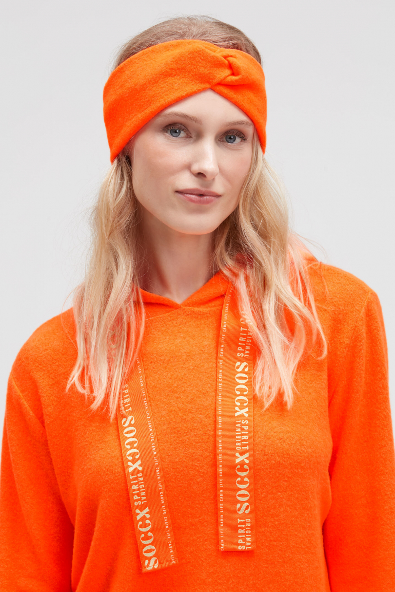 Stirnband aus Flauschstrick neon orange