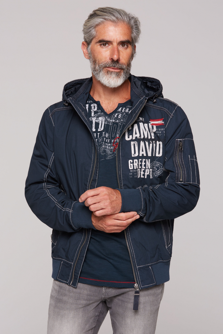 Stone Washed Blouson mit Kapuze und Artworks deep water
