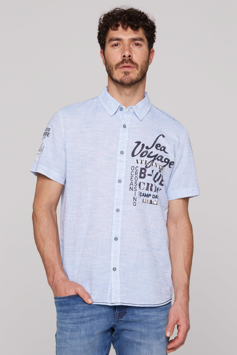 Streifenhemd Kurzarm mit Label Prints light blue