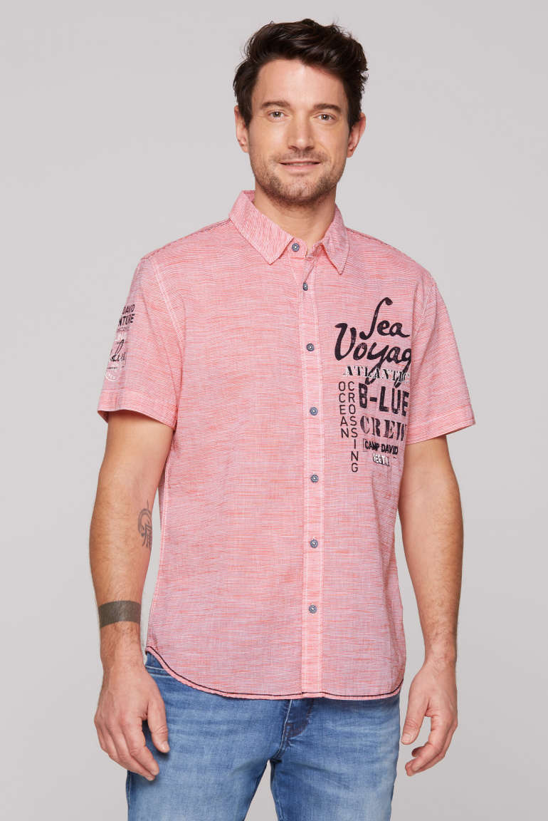 Streifenhemd Kurzarm mit Label Prints flag red