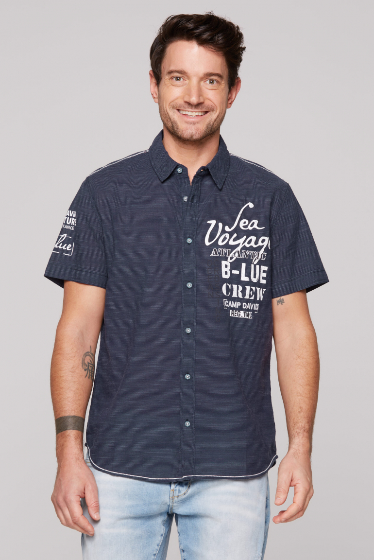 Streifenhemd Kurzarm mit Label Prints blue navy