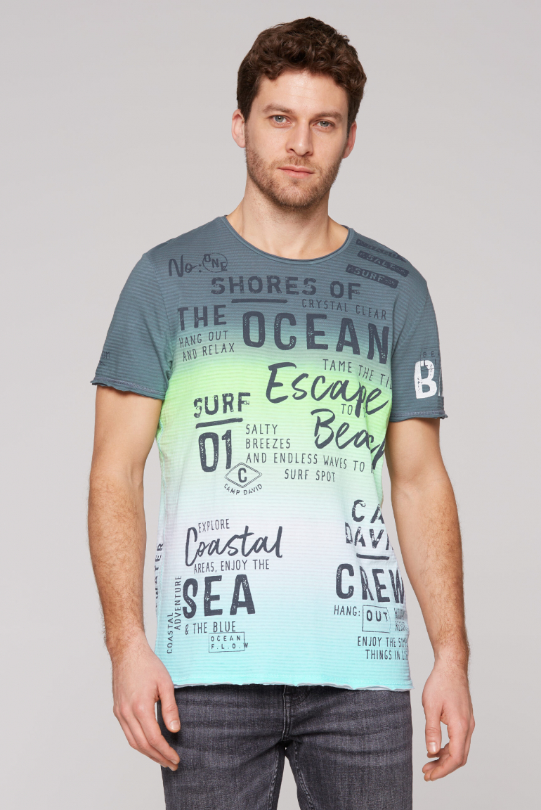 Streifenshirt Dip Dye im Used Look mit Label Prints surf grey