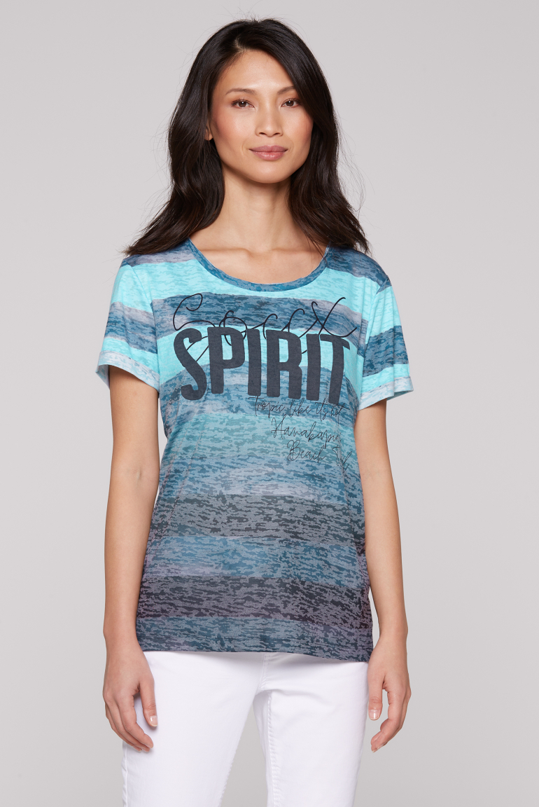 Streifenshirt mit Ausbrenner-Effekten und Artwork blue navy