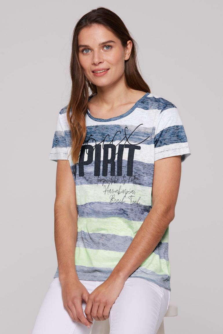 Streifenshirt mit Ausbrenner-Effekten und Artwork neon lime