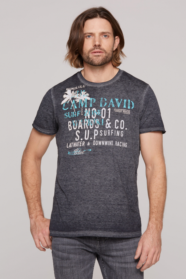 Streifenshirt mit Ausbrenner-Effekten und Prints blue navy
