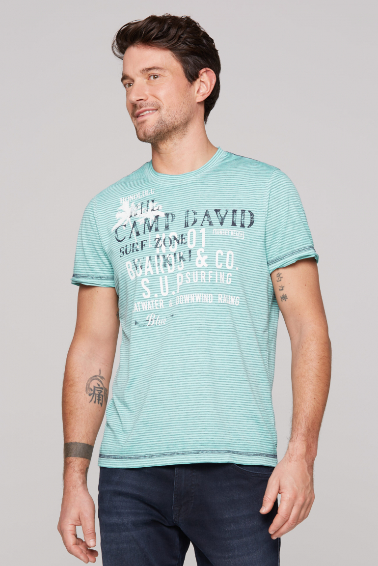 Streifenshirt mit Ausbrenner-Effekten und Prints lagoon blue
